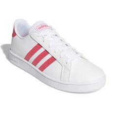 White Real Pink Style Sports Season All Season Upper Material Synthetic Leather Closure Lacing Sole Material Rubber Sole Toe Type Round Toe Heel Type Flat Heel Color Way White/Red New With Box White Adidas Sneakers With Synthetic Material, Adidas White Sneakers With Logo, Adidas Sporty Sneakers For School, White Sneakers With Elastic Laces And Round Toe, Sporty Adidas Sneakers For School, White Adidas Sneakers For Spring, White Adidas Slip-on Sneakers, Adidas White Slip-on Sneakers, White Adidas Sneakers With Round Toe