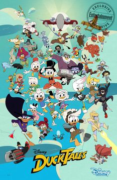 the ducktales movie poster with many cartoon characters in it's avatar, including an