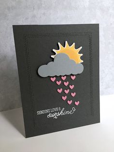 a card with hearts and a cloud on it that says, sending love is someone's sunshine