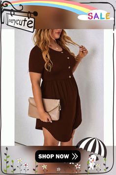 Brown Short Sleeve Plus Size T-shirt Dress Casual Short Sleeve Mini Dress, Casual Short Sleeve Mini Dress For Fall, Casual Short Sleeve Knee-length Dress, Casual Short Sleeve Solid Color Mini Dress, Short Sleeve Solid Color Mini Dress For Fall, Casual Solid Color Knee-length Short Sleeve Dress, Solid Color Short Sleeve Mini Dress For Fall, Casual Mini T-shirt Dress For Fall, Fall Mini Length Casual T-shirt Dress