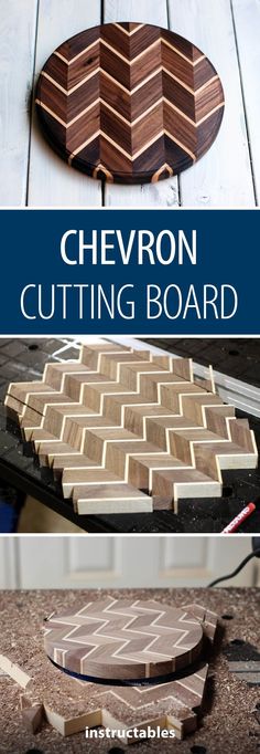 the chevron cutting board has been made with wood and is ready to be cut