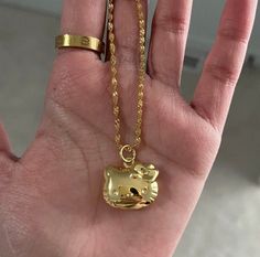 Kitty 24K gold necklace. Pendant size 1.2CM Metal- Copper  45cm Y2k Gold Jewelry, Baddie Necklace, Gold Jewelry Outfit, Xoxo Jewelry, Gold Necklace Pendant, Dope Jewelry Accessories, Fantasy Earrings, Gold And Silver Jewelry, Engagement Earrings