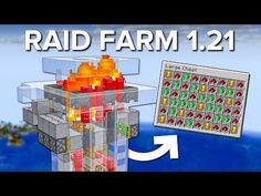 an image of the raid farm in minecraft, with text overlaying it