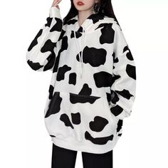 Material: Polyester" Colour: White, Gray" Size M, L, XL, XXL" FREE SHIPPING WORLDWIDE! Womens Hoodies Casual, Streetwear Mode, Women Sweatshirt, Cheap Hoodies, Fall Hoodies, Loose Outfit, Hooded Tops, Women Hoodies Sweatshirts, Cow Print