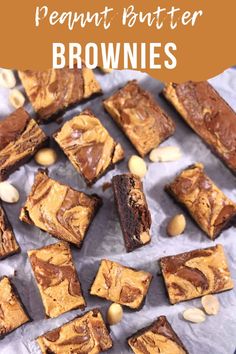 peanut butter brownies are cut into squares and stacked on top of each other