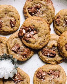 chocolate chip cookies with sea salt on top