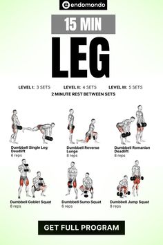 the 15 minute leg workout plan for beginners is shown in black and white, with instructions