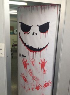 a door decorated to look like a scary face