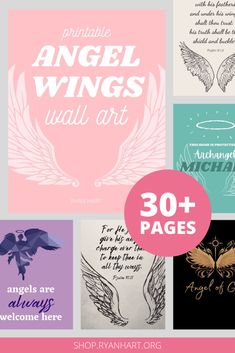 the front and back cover of an angel wings wall art book, with text over it