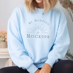 Blue Crew Neck Top With Printing, Blue Printed Crew Neck Top, Christmas Mockup, Gildan Sweatshirt, Sweatshirt Mockup, Mockup Downloads, Pixel Perfect, Graphic Editing, Shirt Mockup