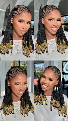 Fulani braids with beads Long Hair School Hairstyles, Natural Fulani Braids With Beads, Small Fulani Braids Hairstyles Designs, Short Fulani Braids With Beads, Fulani Braids Beads, Straight Back Braids With Design, Shuku Hairstyle, New Braids Hairstyles 2024, Zig Zag Fulani Braids