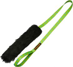 a green lanyard with black fur on it