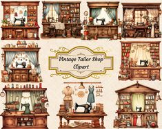 vintage tailor shop clipart set