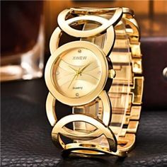 Ladies Circle Design  Wristwatch - Men & women apparel Simple Watches, Swiss Army Watches, Gold Watches Women, Circle Bracelet, Wide Bracelet, Band Bracelet, Watches Women Fashion, Women's Watch, Stainless Steel Band