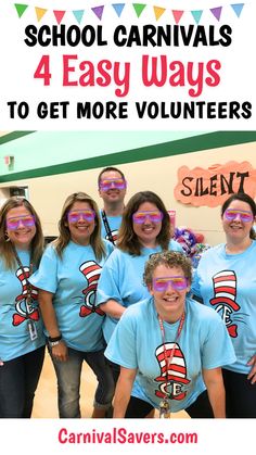 image shows school carnival volunteers with matching shirts at a springtime school carnival credit Carnival Savers School Carnival Ideas, Carnival Event, Backyard Carnival, Carnival Ideas