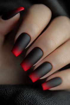 Black And Red Sparkle Ombre Nails, How To Matte Nails, Maroon And Black Nails Design, Simple But Cute Nail Designs, Popular Nail Designs 2024, Red And Black Matte Nails, Matte Black And Red Nails, Black Nails With Red Underneath, Red And Black Nails Design