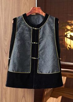 Fashion Black O-Neck Embroideried Silk Patchwork Waistcoat SleevelessFabric: SilkSize & Fit: Fit: This garment fits true to size.Length: Size S measures 23.79"from shoulder to hemBust: Great for any cup size. Waist: Loose Fit. Comfortable room throughout midsection.Hip: Loose Fit - room for hips. Hand Wash Cold. Patchwork Waistcoat, Silk Patchwork, Qi Pao, Wearable Art Clothing, Fashion Top Outfits, National Dress, Boutique Dress Designs, Stylish Work Outfits