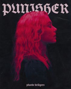 a red haired woman with long hair in front of a black background and the words punker on it