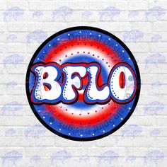 an image of the word bllo in red, white and blue on a brick wall