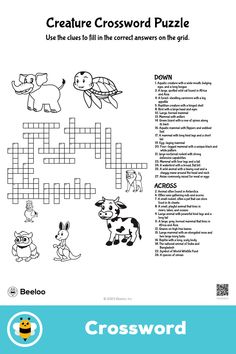 Advanced animal-themed crossword puzzle for kids ages 10 and up Crossword Puzzle