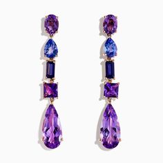 Effy 14K Rose Gold Iolite, Amethyst, and Tanzanite Earrings Purple Tanzanite Gemstone Earrings, Rose Stone, Tanzanite Earrings, Rock Candy, Effy Jewelry, Ear Rings, Jewelry Stand, Lovely Jewellery, Gold Rose