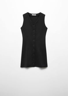 Short buttoned dress - Women | Mango USA Sleeveless V-neck Dress With Button Closure For Spring, Casual V-neck Sleeveless Dress With Button Closure, Chic Sleeveless V-neck Dress With Buttons, V-neck Sleeveless Dress With Buttons For Work, Fitted Sleeveless V-neck Dress With Buttons, Buttoned Dress, Short Design, Flowy Fabric, Designer Shorts