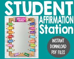 the student affirmation station is shown with pencils on it