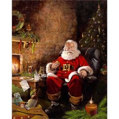 a painting of santa claus sitting in a chair