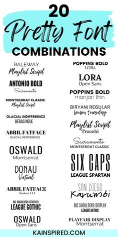 the 20 pretti font combinations for any type of lettering