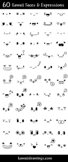 an image of various faces and expressions in the style of doodles on paper