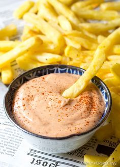 french fries and dipping sauce in a bowl