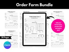 an order form is shown with the text order form bundle on top and below it