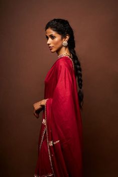 Maroon saree featuring pitta, cutdana and butti work. Paired with an embroidered sleeve blouse and a petticoat. - Aza Fashions Pre-draped Saree With Dupatta For Eid Puja, Slub Silk Kurta With Dupatta For Puja, Raw Silk Set With Dupatta For Puja, Silk Salwar Kameez With Traditional Drape For Diwali, Silk Sets With Zari Work For Puja, Sheer Dupatta Set For Puja And Eid, Sheer Dupatta Sets For Puja And Festivals, Traditional Drape Slub Silk Salwar Kameez For Diwali, Sheer Dupatta Sets For Puja On Eid