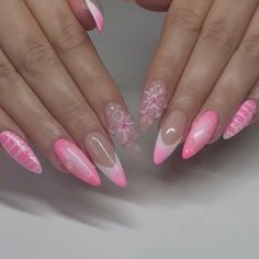 Summer nails Cute Pink Nails, Airbrush Nails, Stylish Nails Designs, Cute Acrylic Nail Designs, French Acrylic Nails, Birthday Nails, Pretty Acrylic Nails