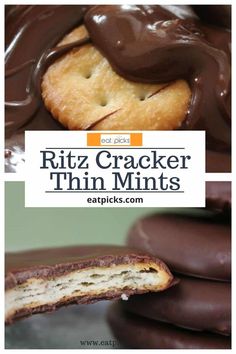 chocolate covered cookies with the words ritz cracker thin mints on top and bottom