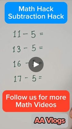 a video with the words math hack subtraction hack and an image of a hand holding