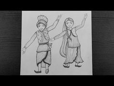 a drawing of two people standing next to each other on top of a piece of paper