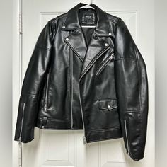 Men’s Zara Black Leather Jacket. Great Condition, Never Worn. Zara Leather Biker Jacket For Work, Classic Zara Leather Outerwear, Classic Leather Outerwear By Zara, Zara Moto Outerwear For Streetwear, Classic Zara Leather Jacket For Winter, Zara Classic Leather Jacket For Winter, Zara Leather Jacket For Streetwear, Zara Casual Leather Jacket, Casual Zara Leather Jacket For Streetwear