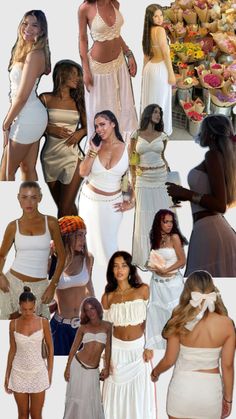 white colored outfits, white outfits, white clothes, fashion, women's fashion collage Disney Outfits Women Summer, Vsco Aesthetic Outfits, Vacation Outfit Inspiration, Collage Fashion, Disney Outfits Women, Two Piece Sets Summer, Outfits Vacation, Vacation Clothes, Island Outfit