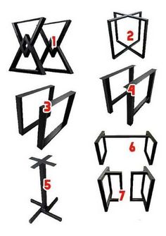 the instructions to build a modern chair out of wood and metal, with numbers on each side