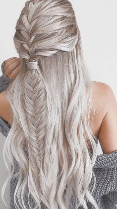 Long Grey Hair, Fishtail Braid Hairstyles, Long Face Hairstyles, Boho Wedding Hair, Fishtail Braid, Peinados Fáciles Para Cabello Corto, Brown Blonde Hair, Long Blonde, Easy Braids