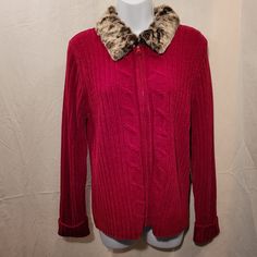 Designers Originals India Red Cardigan Sweater With Faux Fur Collar. Nwt. Petite Medium. Pit To Pit 18", Shoulder To Shoulder 16", Shoulder Seam To Cuff End 24" And Neck Seam To Bottom Back 24 1/2". Red Cardigan Sweater, Red Cardigan, Faux Fur Collar, Fur Collar, Dress Design, Fur Collars, Cardigan Sweater, Designing Women, Sweater Cardigan