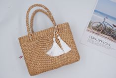 This is a high quality woven bag to use in a variety of ways, this can be a beach bag , summer bag Straw Weave Handbag is 100% handcrafted by local Thailand artists, from a waterhyacinth. The work is exquisite and of a very high quality. the bags is created with love and hand worked, that makes it unique and one of a kind also a perfect bag or gift for a girl Material: 100% waterhyacinth Deep : 3 inches (7.5 cm) Width: 9 inches (22.5 cm) Height: 7 inches (17.5cm) Made from : waterhyacinth From T Girl Material, Straw Beach Bag, Woven Handbags, Bag Summer, Summer Bag, Woven Bag, Perfect Bag, Bag Fashion, Beach Bag