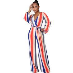 New Striped Print V-neck Sexy Long Sleeve Women Office Elegant Lace Up One Piece Jumpsuits Spring Multicolor V-neck Bodysuit, Chic Multicolor V-neck Jumpsuits And Rompers, Striped Fitted V-neck Jumpsuit, Chic Multicolor V-neck Jumpsuit And Romper, Striped Fitted V-neck Jumpsuits And Rompers, Multicolor V-neck Jumpsuit For Night Out, Office Elegant, Nightclub Party, Women Office