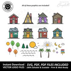 an image of houses and trees with the text, instant clip art for adobe files included