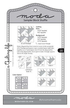 the sample pattern for this quilt block is shown in grey and white, with an arrow on