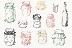 an image of mason jars drawn in pen and ink