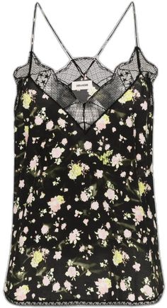 Lace Floral Print Tops For Daywear, Lace Tops With Floral Print For Daywear, Lace Floral Print Sleeveless Camisole, Floral Lace Sleeveless Camisole, Spring Lace Camisole With Floral Print, Crepe Top, Zadig And Voltaire, Floral Prints, Floral