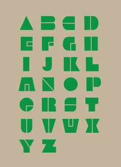 the alphabet is made up of green letters on a beige background, and it appears to be in different sizes