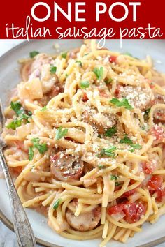 one pot italian sausage pasta on a plate